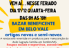 Bazar beneficente será realizado em Belo Vale com grande variedade de produtos e preços populares