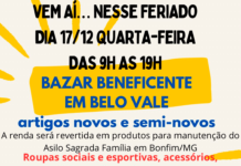 Bazar beneficente será realizado em Belo Vale com grande variedade de produtos e preços populares